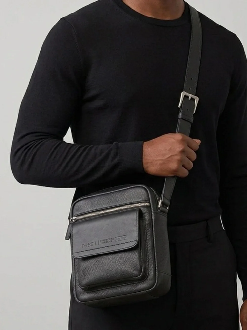 Fossil Expedition co. Black Leather‎ Messenger Rare Vintage Crossbody Bag